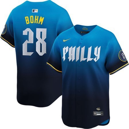 Men's Philadelphia Phillies #28 Alec Bohm Blue 2024 City Connect Limited Player Jersey